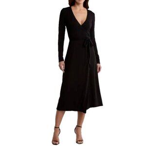 Good American Faux Wrap Midi Dress Long Sleeve Stretch Black Size 5